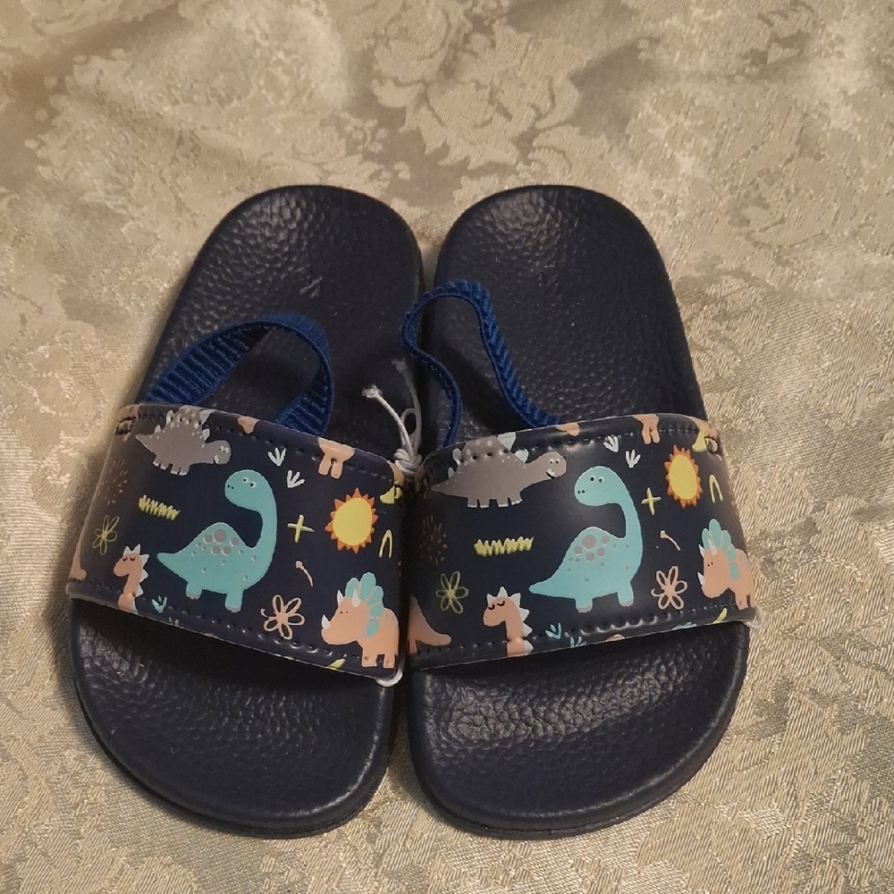 Kids Dinosaur Print Slide Sandals - Blue
